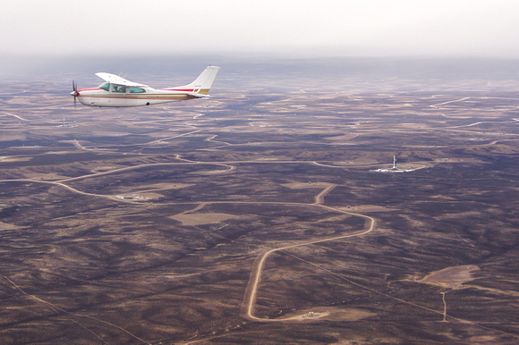 EcoFlight flying over oil and gas development in Wyoming