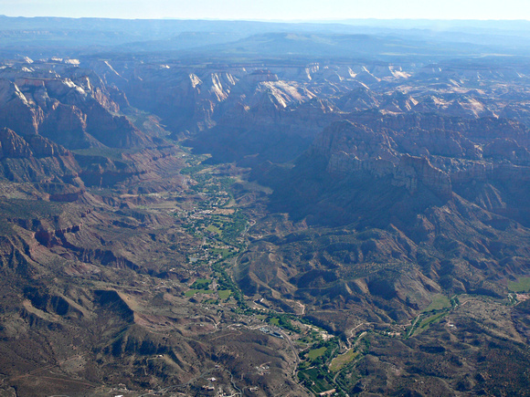 looking up at Springdale and Zion Canyon