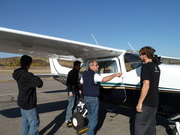 Bruce Gordon prepares to take off while Jonathan Kloberdanz prepares to shoot footage