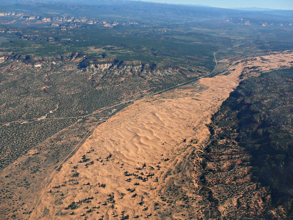 Corral Pink Sand Dunes – foreground state park – upper right dunes in Moquith Mnt WSA.