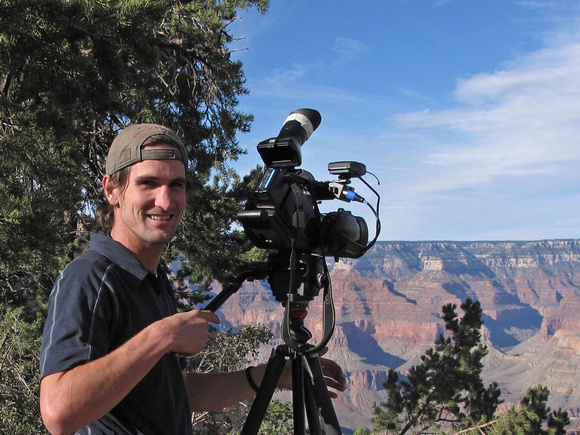 Jonathan Kloberdanz shooting scenics at the upper rim of the Grand Canyon